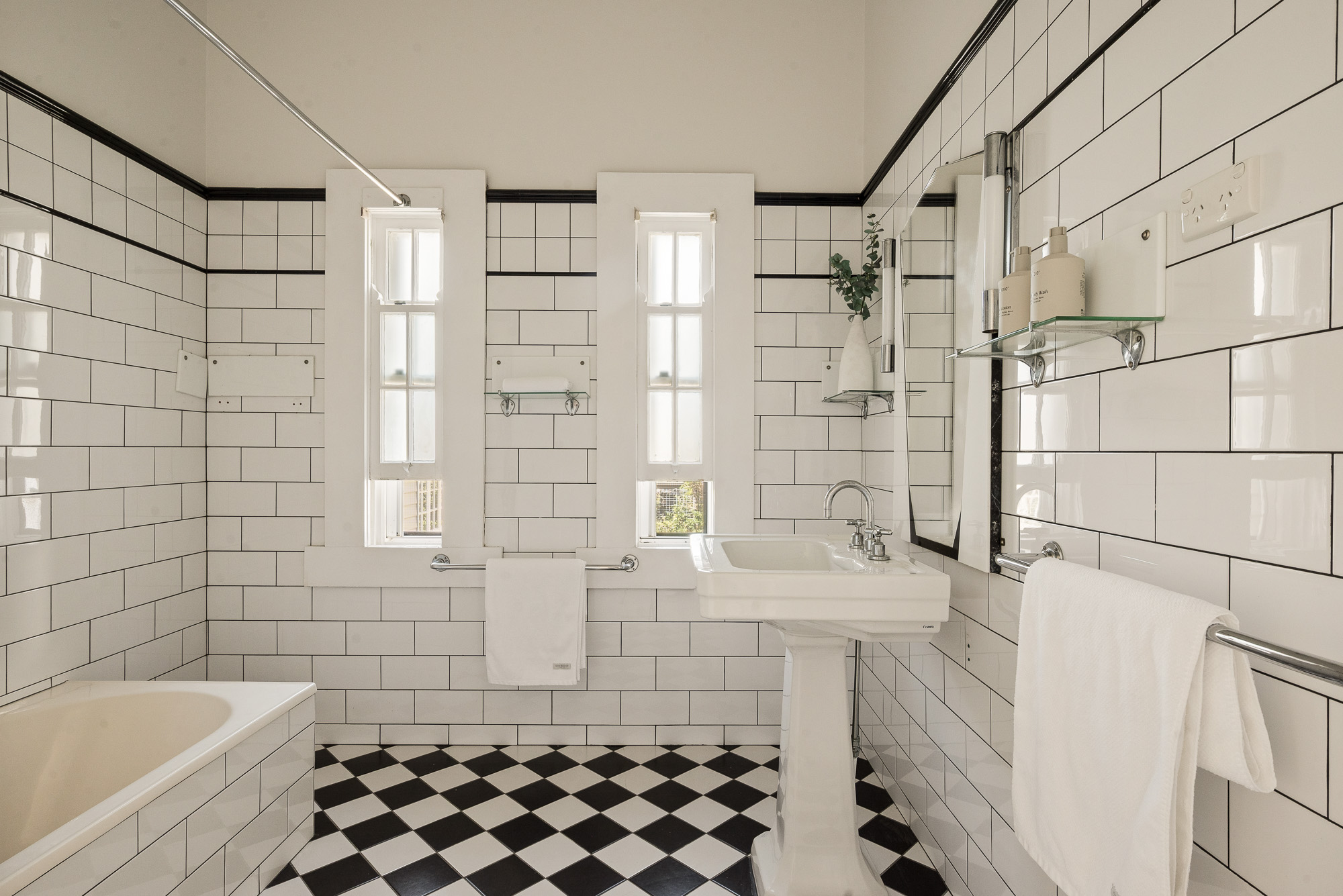 Heritage bathroom with checkerboard floor