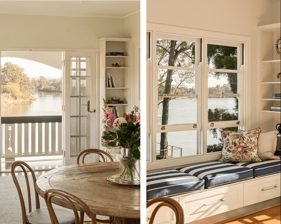 Kitchen dining area and window seat overlooking the Brisbane River